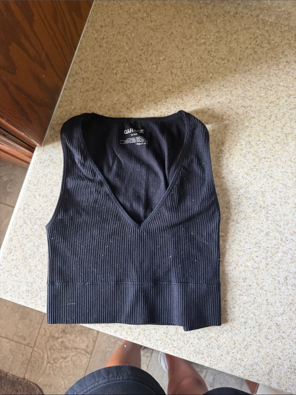 Garage Black Ribbed V-Neck Cropped Tank